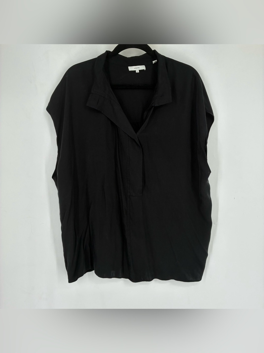 Vince Womens 2X Silk Rayon Boxy Black Blouse Top Office Career Sleeveless VNeck